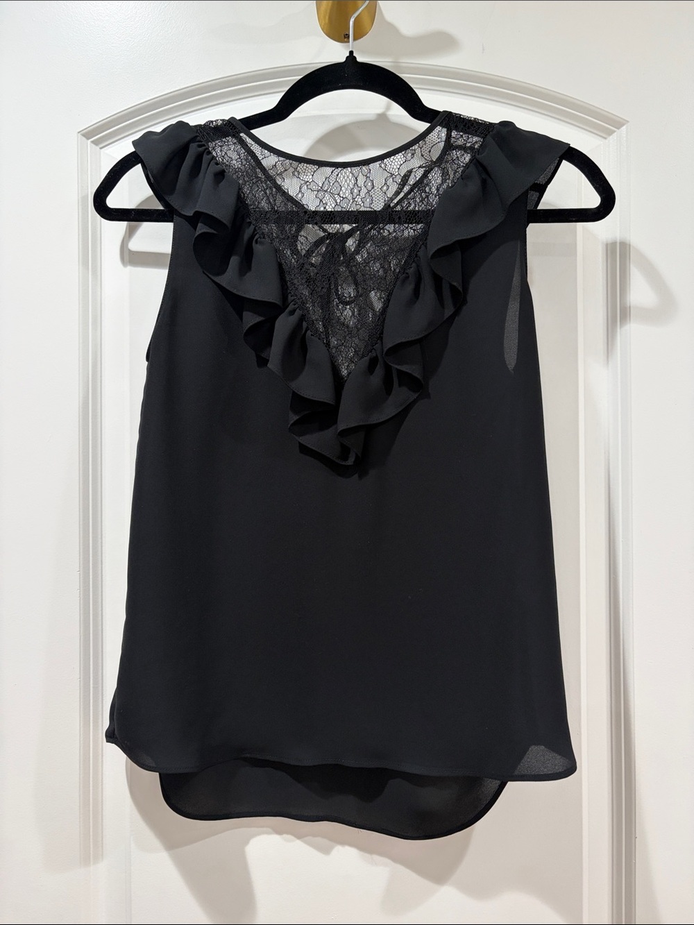 Zara Black Lace Ruffle V-Neck Sleeveless Top